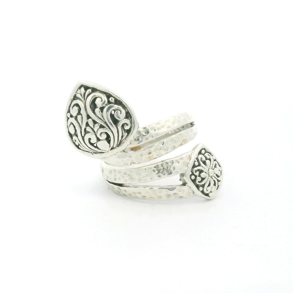 SARDA Sterling Silver Swirl Bypass Ring - Size 9.75